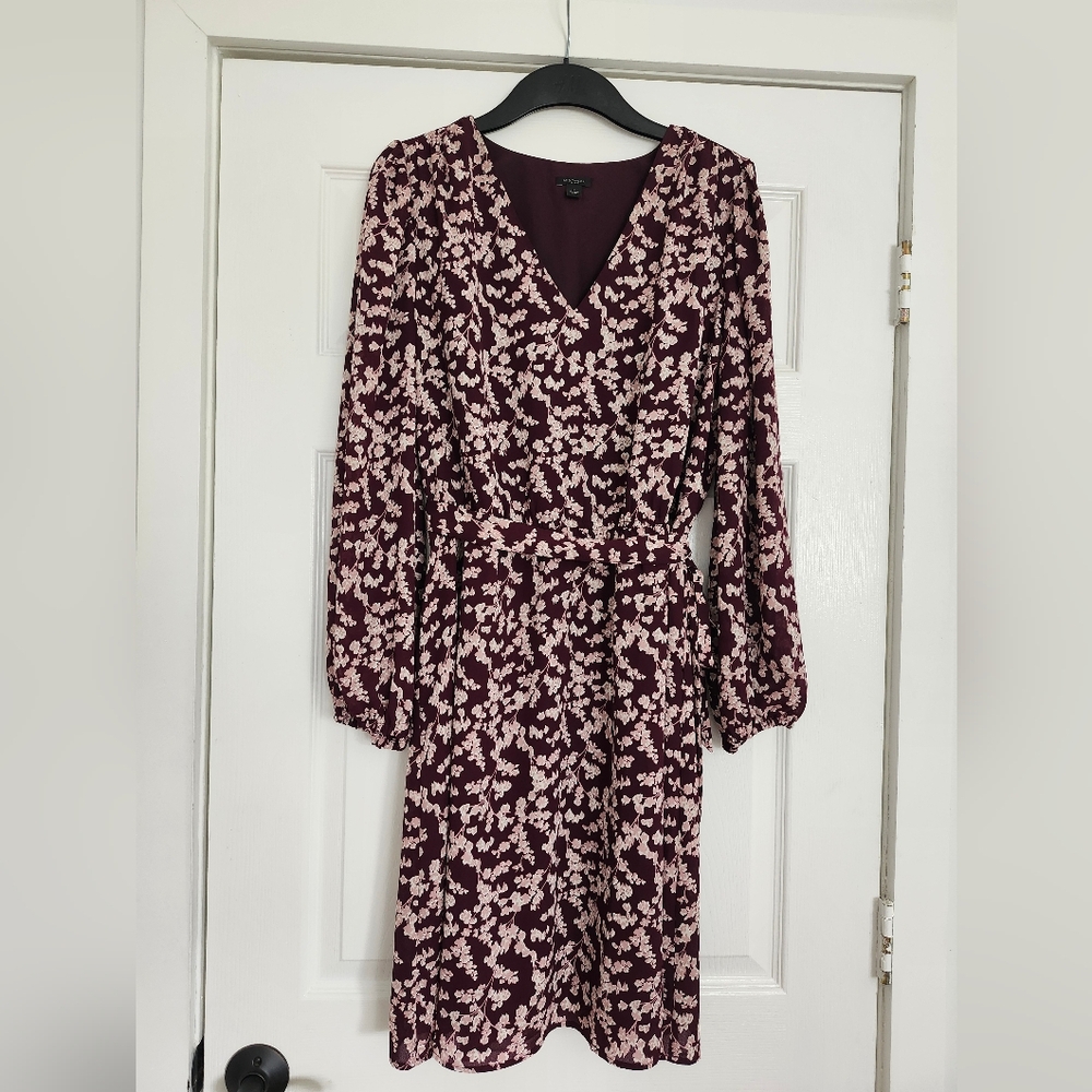 Floral V-Neck Dress - Burgundy and Cream